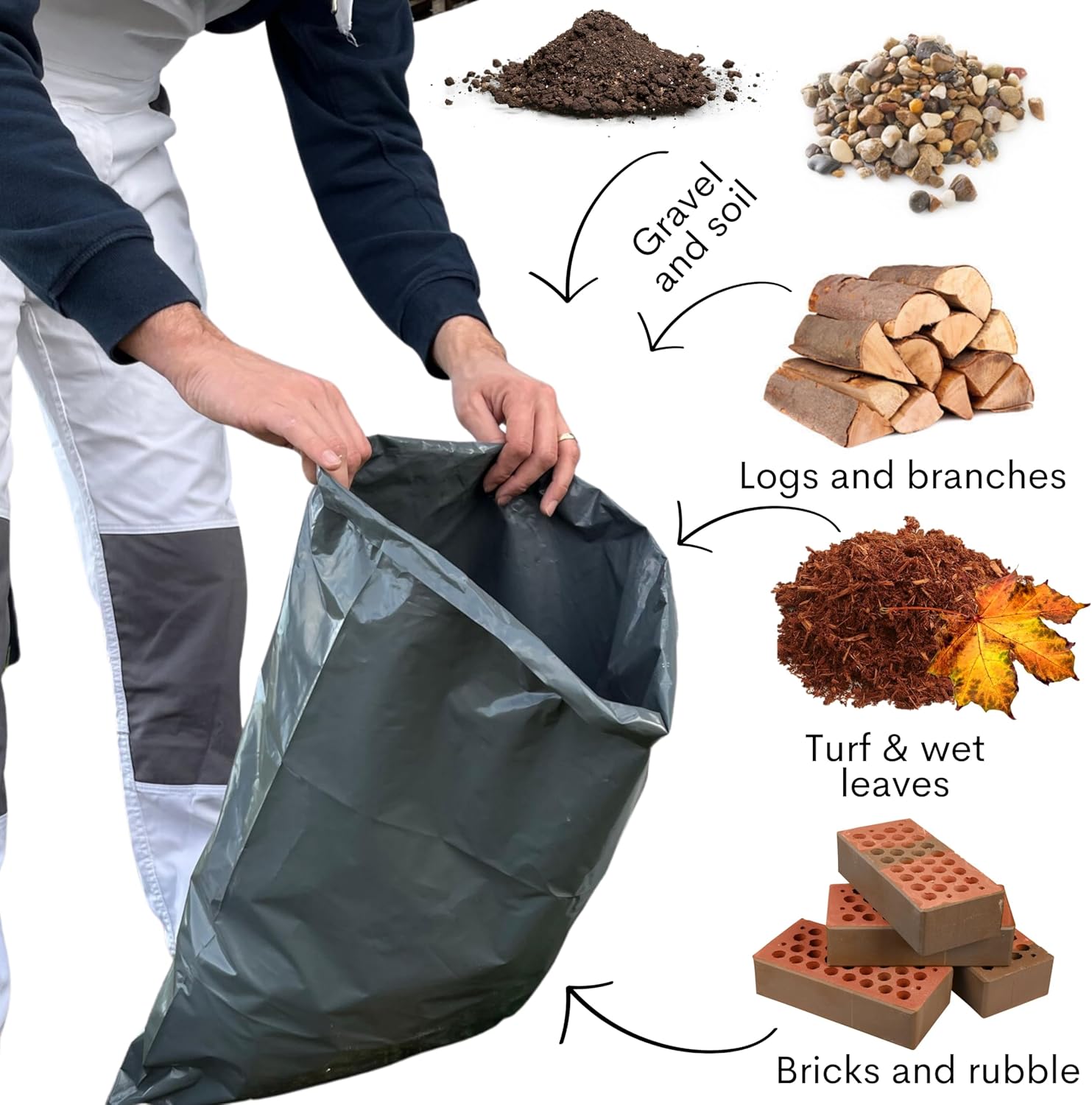 Grey garden and builders waste bag being filled
